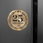 25th Business Anniversary Gold Magnet<br><div class="desc">Gold foil style 25th-anniversary magnet with a business logo. Ideal for the employees or as promotional supplies for customers. Commemorative design with a laurel branch and stars. The logo can be changed for text by clicking the button to edit the design.</div>