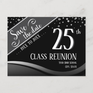 25th Class Reunion Elegant black Announcement Postcard