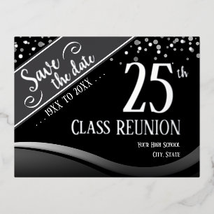 25th Class Reunion Elegant black Foil Holiday Postcard