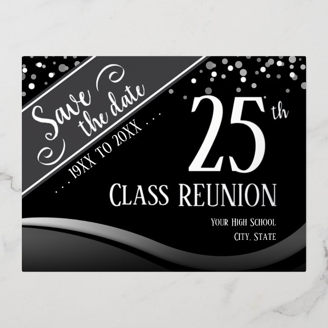 25th Class Reunion Elegant black Foil Holiday Postcard (Front)
