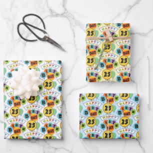 25th Happy Birthday Typography Balloons Wrapping Paper Sheet