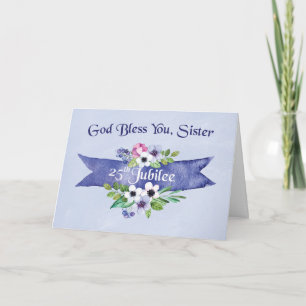 25th Nun Jubilee Watercolor-Look Floral Banner Card