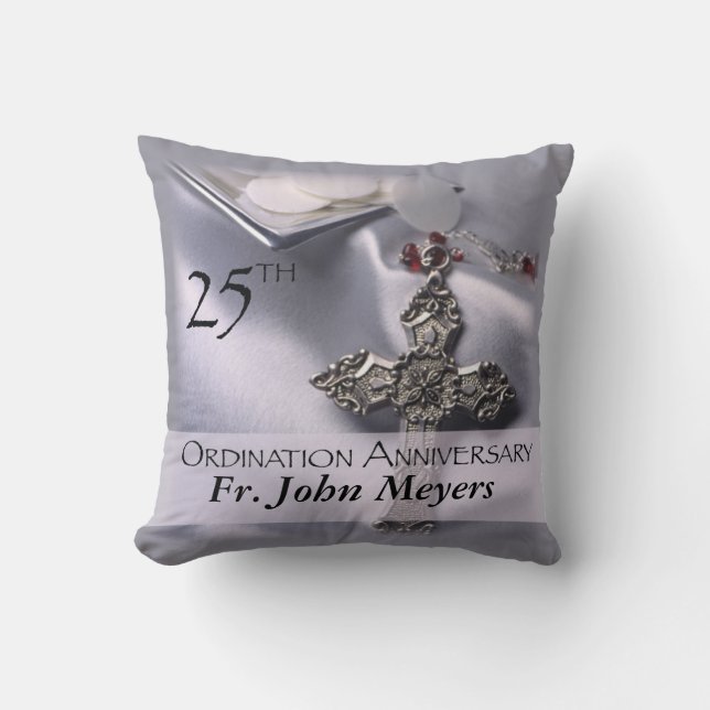 25th Ordination Anniversary Cross Host Throw Pillow (Front)