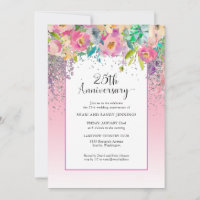 25th Pink Silver Floral Wedding Anniversary