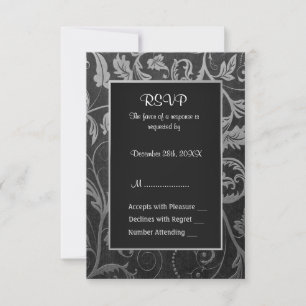 25th Silver and Black Damask Anniversary  - RSVP Card
