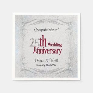 25th Silver and Burgundy Anniversary  - Customize Napkin