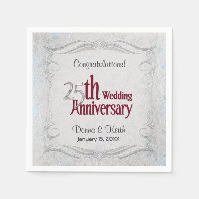 25th Silver and Burgundy Anniversary  - Customize Napkin (Front)