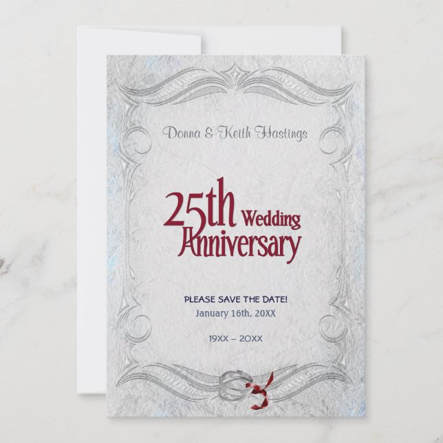 25th Silver and Burgundy Anniversary Save The Date (Front)
