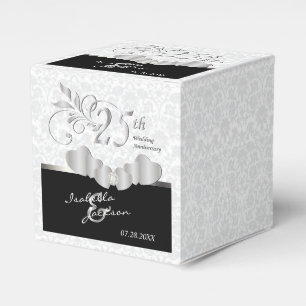25th Silver and White Wedding Anniversary Favor Box