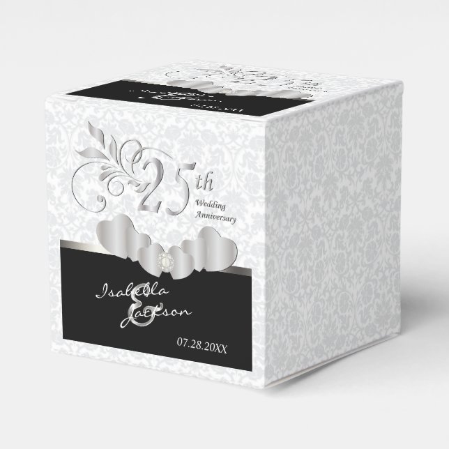 25th Silver and White Wedding Anniversary Favor Box (Front Side)