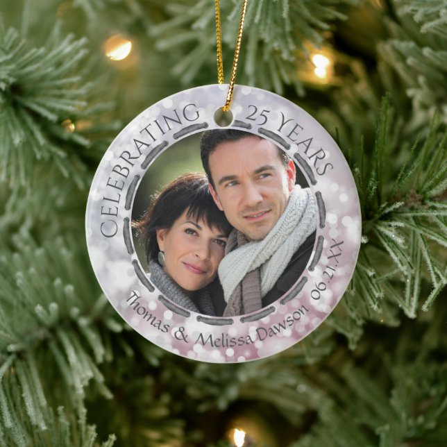 25th Silver Anniversary, 2-Sided, 2-Photo Ceramic Ornament (Tree)
