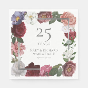 25th Silver Anniversary Country Rose Garden Napkin