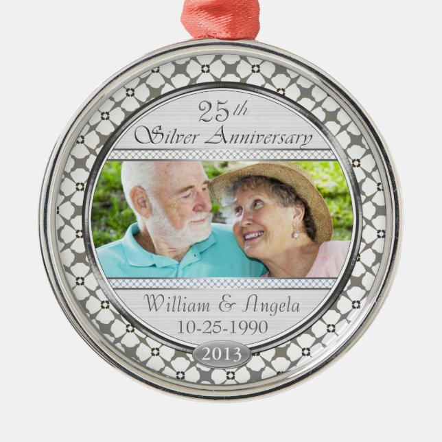 25th Silver Anniversary Custom Photo Ornament (Front)