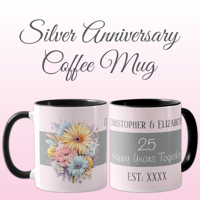 25th silver anniversary flowers names pink mug (Creator Uploaded)