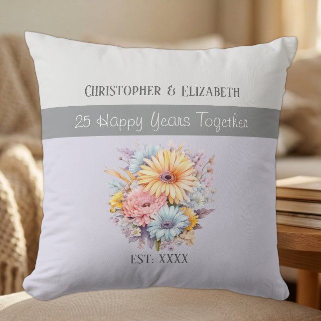 25th silver anniversary flowers purple throw pillow (Creator Uploaded)