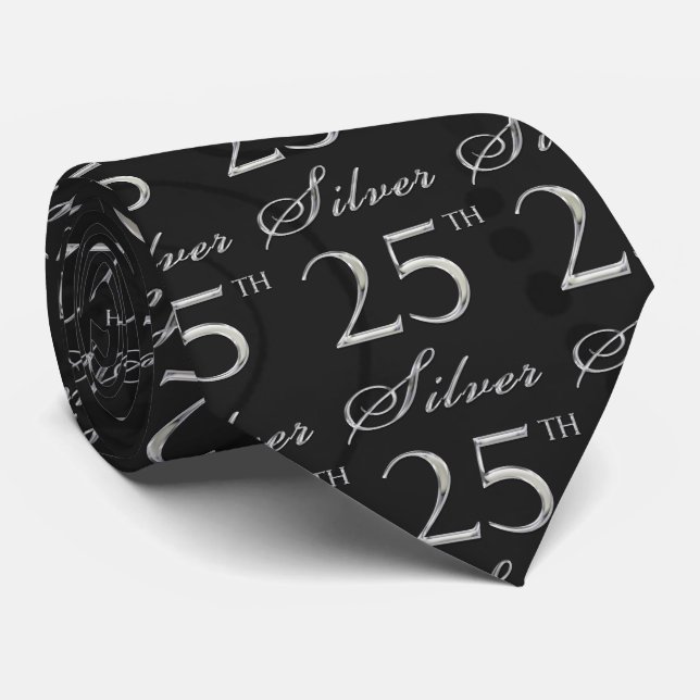 25th Silver Anniversary in Black Damask with Silve Tie (Rolled)