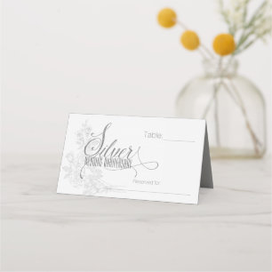 25th Silver Anniversary Party with White Roses Place Card