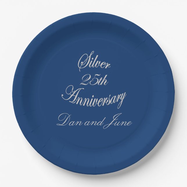 25th Silver Anniversary Personalized Paper Plate (Front)