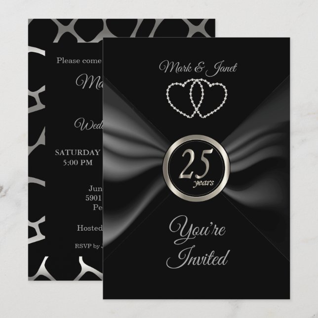 25th Silver Anniversary with BlacK Ribbon Invitation (Front/Back)