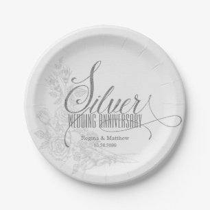 25th Silver Anniversary with Date and Name Paper Plate