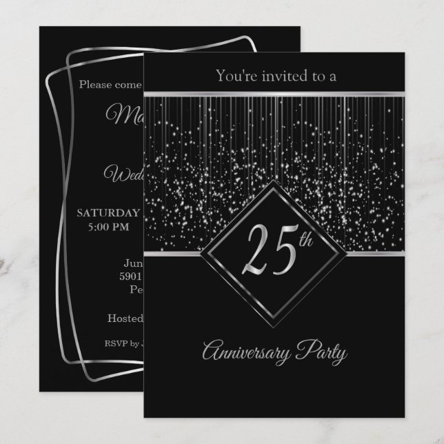 25th Silver Anniversary with Starlights Invitation (Front/Back)