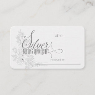 25th Silver Anniversary with White Roses Place Card