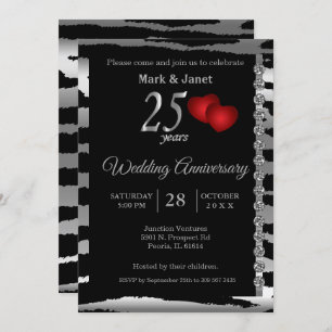 25th Silver Anniversary - Zebra Pattern - Love Invitation