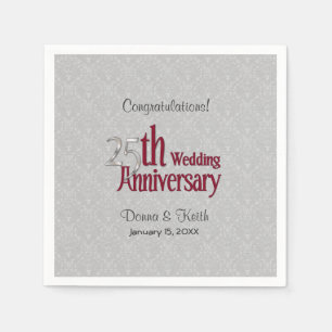 25th Silver - Burgundy Anniversary 2 - Customize Napkin