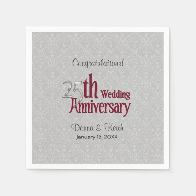 25th Silver - Burgundy Anniversary 2 - Customize Napkin (Front)