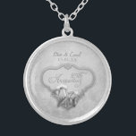 25th Silver Calla Wedding Anniversary Silver Plated Necklace<br><div class="desc">Silver grey Calla Lily keepsake necklace with floral damask background for a 25th wedding anniversary. Elegant silver banner is accented with two Calla Lilies and has text art saying 25th Anniversary in ornate script. Upper text is ready for you to customize with names and anniversary dates.</div>