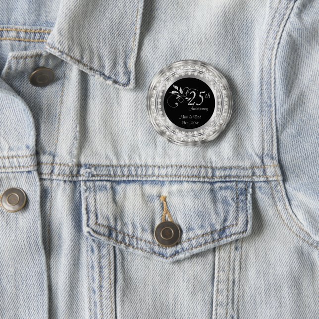 25th Silver Diamond Wedding Anniversary 2 Inch Round Button (In Situ)