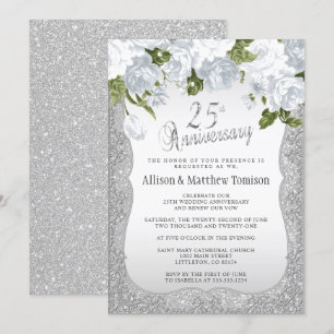 25th Silver Glitter Anniversary   DIY Text Invitation