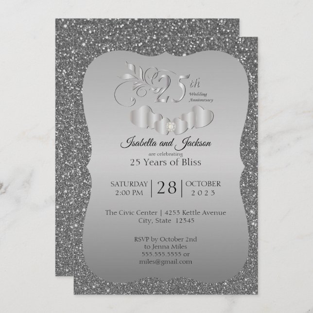 25th Silver Glitter Anniversary Invitation (Front/Back)
