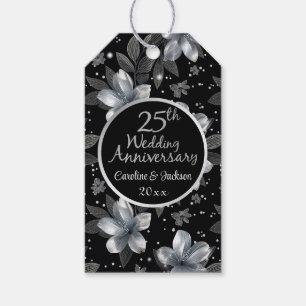 25th Silver Glitter Floral Wedding Anniversary  Gift Tags