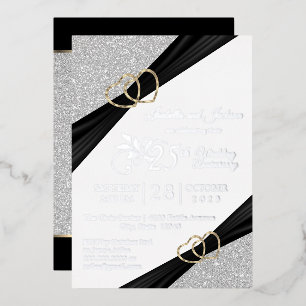 25th Silver Glitter & Gold Heart Anniversary