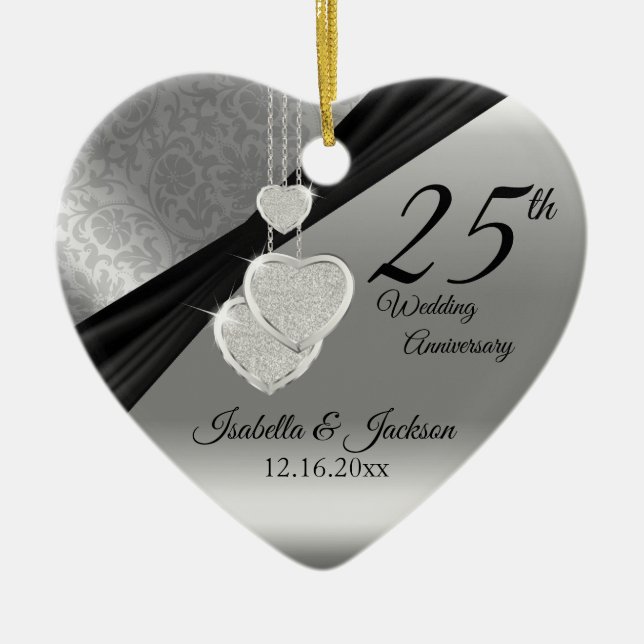 25th Silver Photo Wedding Anniversary with Photo Ceramic Ornament (Front)