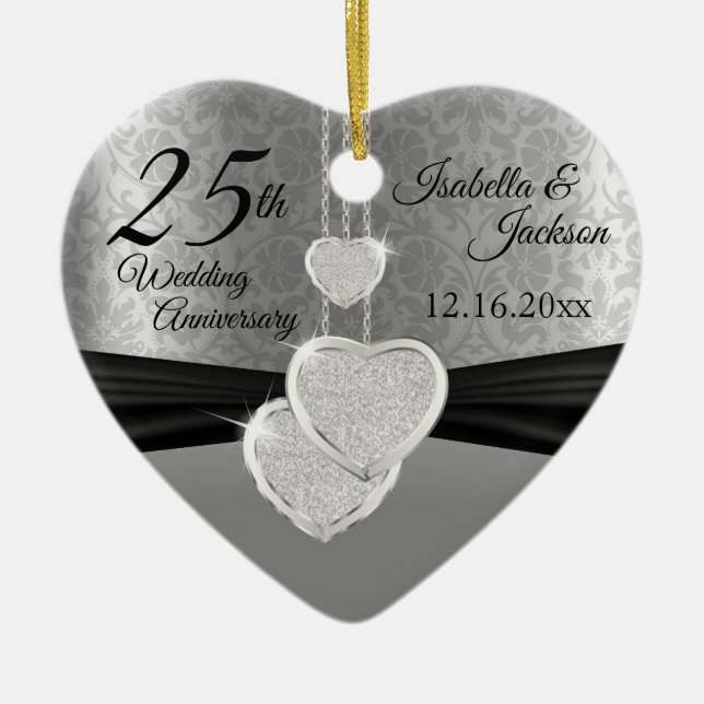 25th Silver Photo Wedding Anniversary with Photo Ceramic Ornament (Front)