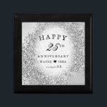 25th Silver Wedding Anniversary 2 Gift Box<br><div class="desc">Silvery metallic background with silver glitter announces the celebration of a happy 25th Silver anniversary. A gift of silver is traditional for this wedding anniversary milestone. The colours of white,  black lettering,  and silver are romantic for commemorative heart ornament.</div>