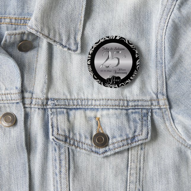 25th Silver Wedding Anniversary 2 Inch Round Button (In Situ)