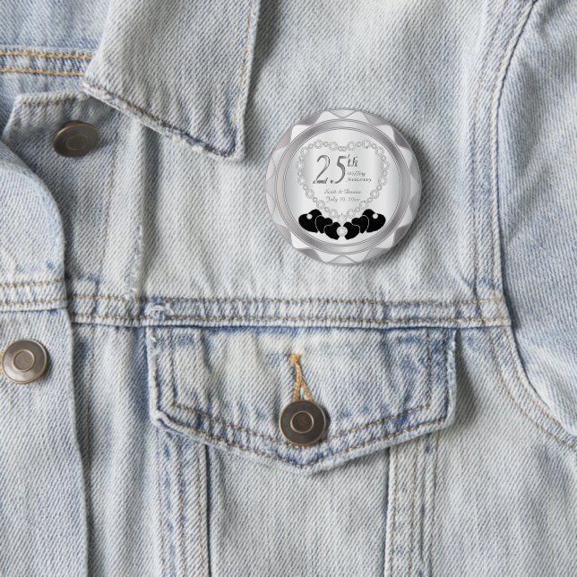 25th Silver Wedding Anniversary 2 Inch Round Button (In Situ)