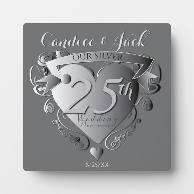 25th Silver Wedding Anniversary 3D Heart Emblem Pl Plaque (Front)