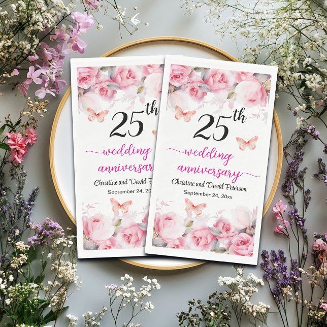 25th Silver Wedding Anniversary Blush Roses Napkin (Creator Uploaded)