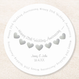 25th silver wedding anniversary bunting round paper coaster