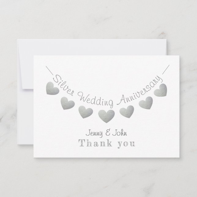 25th Silver Wedding anniversary bunting thank you Card (Front)