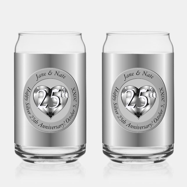 25th Silver Wedding Anniversary Can Glass (Front)