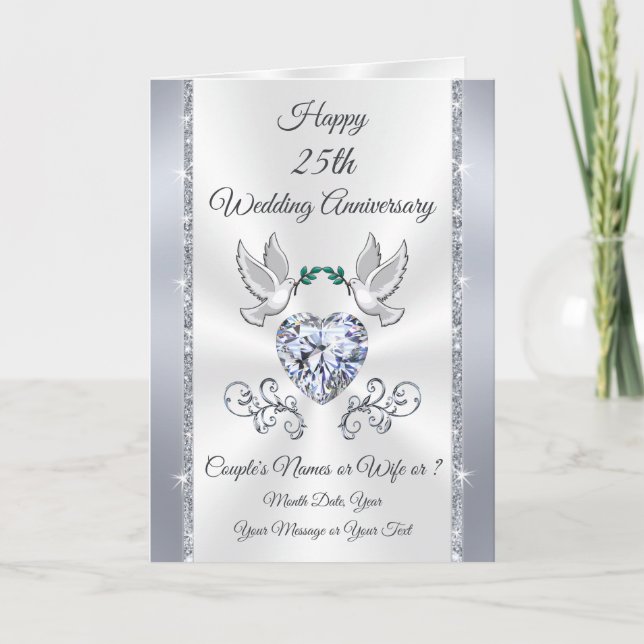 25th, Silver Wedding Anniversary Cards for Wife or (Front)
