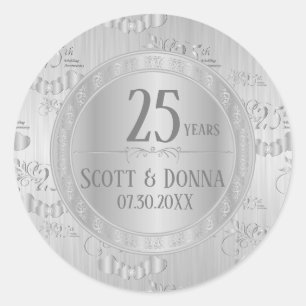 25th Silver Wedding Anniversary Classic Round Sticker