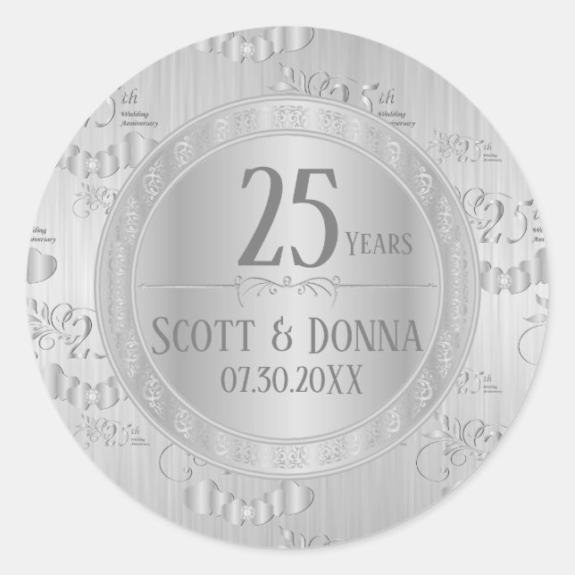 25th Silver Wedding Anniversary Classic Round Sticker (Front)