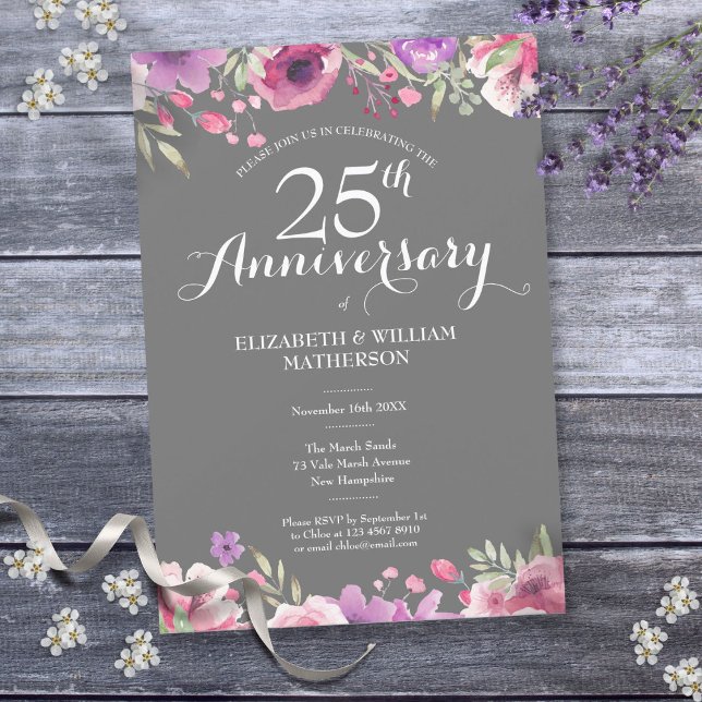 25th Silver Wedding Anniversary Country Floral Invitation (25th Silver Wedding Anniversary Country Floral Invitation)