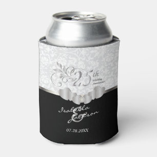 25th Silver Wedding Anniversary   Damask Pattern Can Cooler